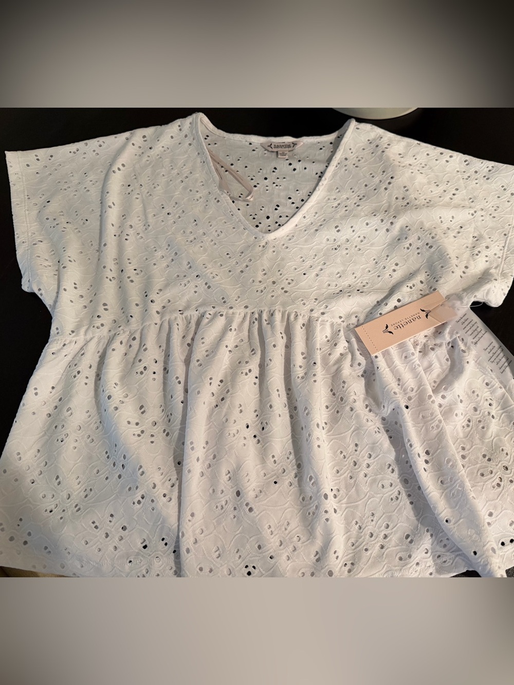 Nanette Lepore White Eyelet V-Neck Top